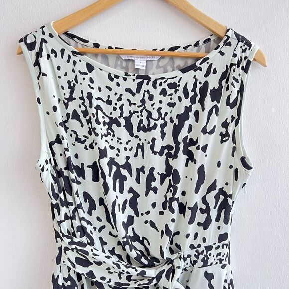 Diane von Furstenberg New Della Paint Splash Printed Dress Light Green Women’s 8 - Picture 4 of 15